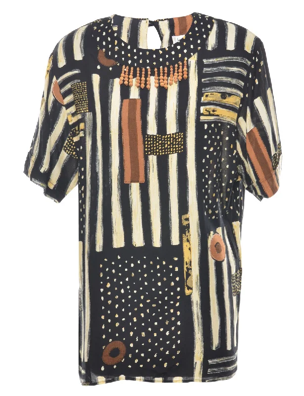 Geometric Printed Top - M Laid - back Women's Style