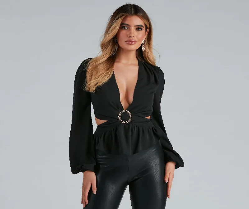 Major Plunge Cutout Top Stylish Women's Neon