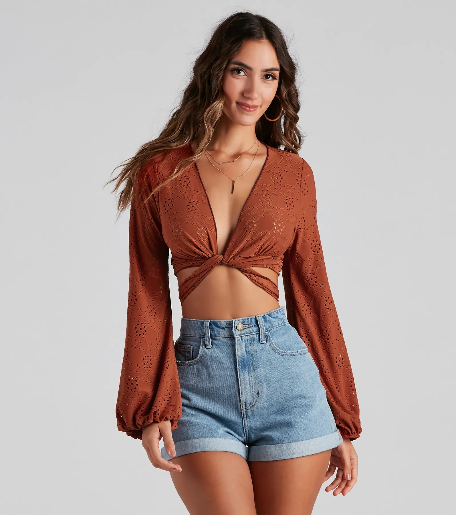 Sweetest Frame Eyelet Tie-Front Top Refined Women's Velvet