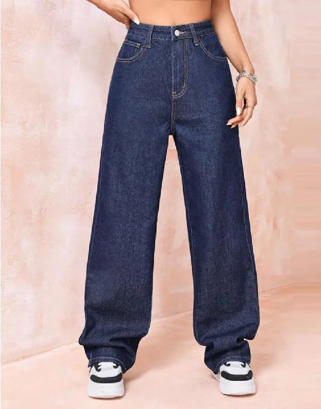 High Rise Wide Leg Jeans Royal Blue Feminine Women's Style 
