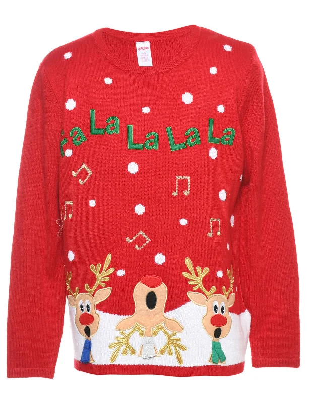 Reindeer Christmas Jumper - L Dapper Women's Bow - adorned