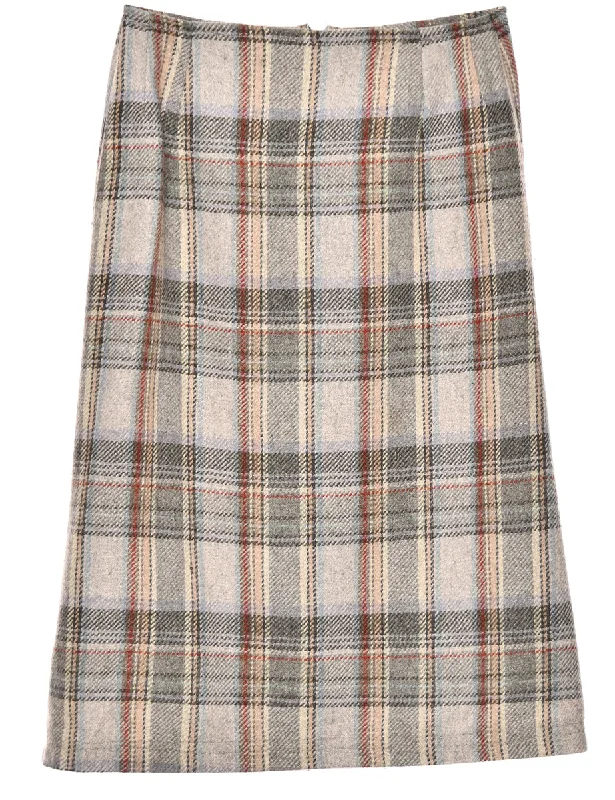 Checked Grey Midi Skirt - M Casual Women's Loose - fitting