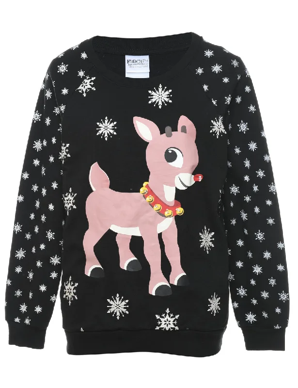 Reindeer Design Christmas Sweatshirt - M Relaxed Women's Beachy