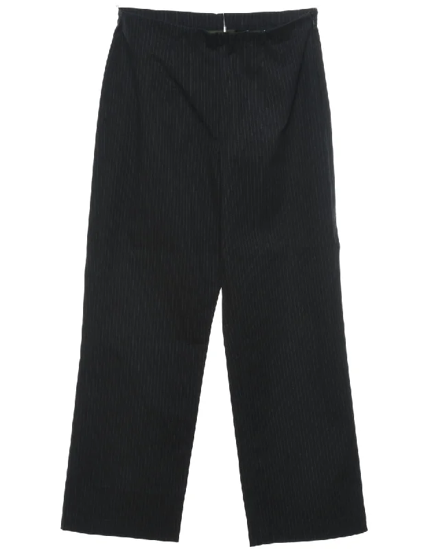 Black & White Classic Pinstriped Trousers - W26 L27 Athletic Women's High - 