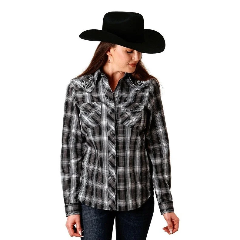 Roper Western Shirt Womens L/S Plaid Snap Black 01-050-0016-1005 BL Casual Women's Loose - fitting