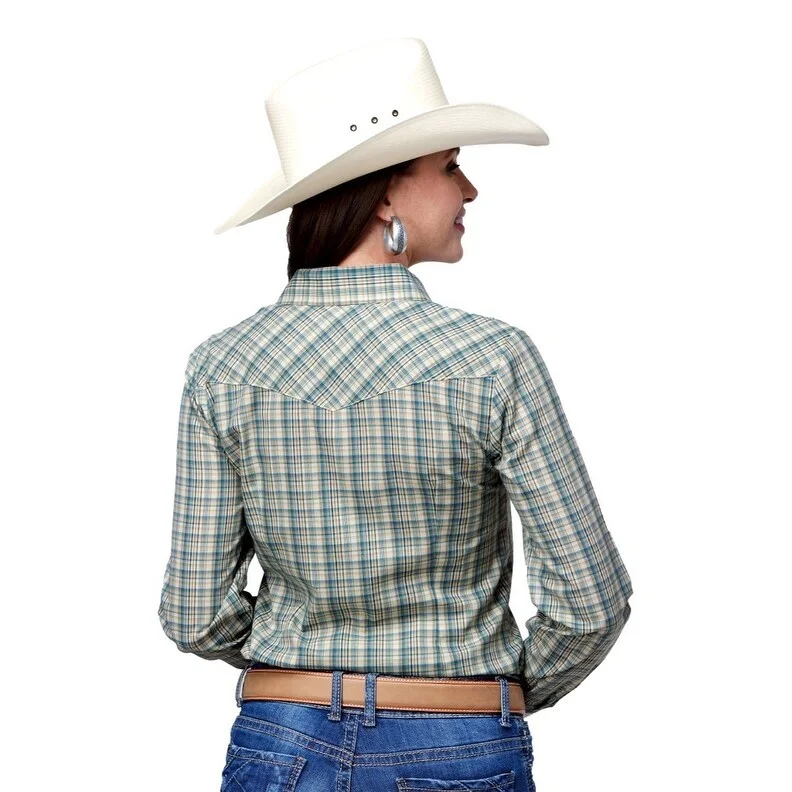 Roper Western Shirt Womens Plaid L/S Cuff Cream 01-050-0101-4062 WH Rugged Women's Outdoor Roper Western Shirt Womens Plaid L/S Cuff Cream 01-050-0101-4062 WH Rugged Women's Outdoor