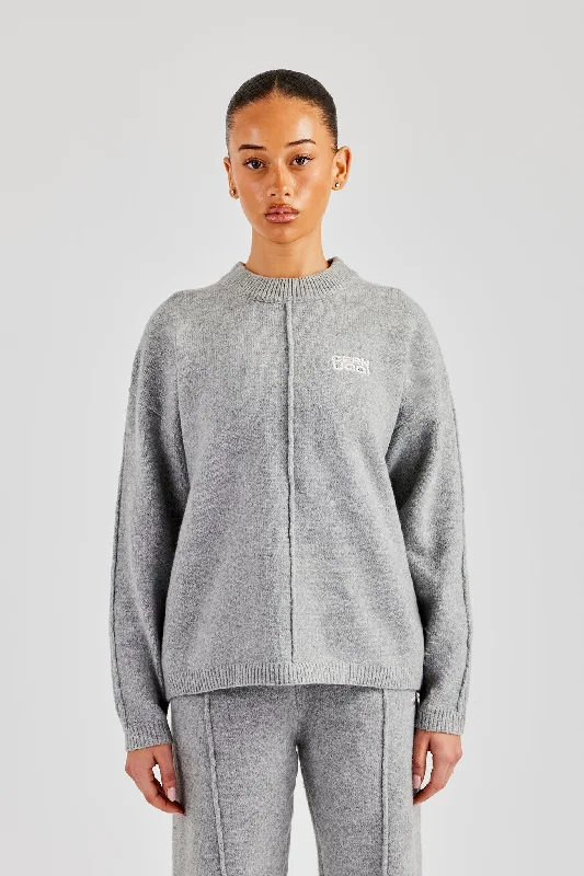 Seam Detail Knitted Sweatshirt - Grey Youthful Women's Anime - inspired