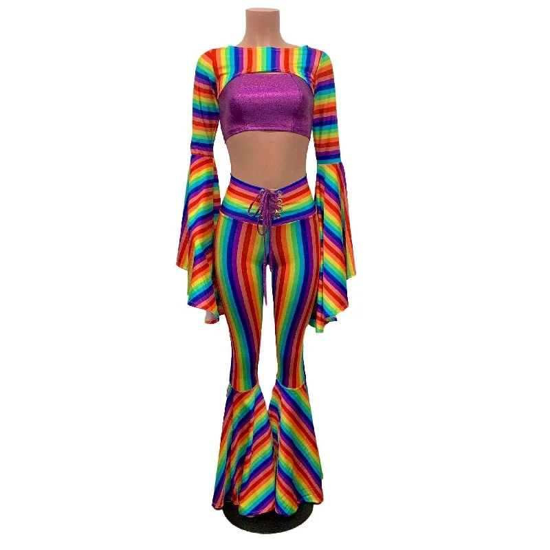Full of Pride Outfit - Rainbow Stripe Pride Costume w/ Bell Bottoms and Bell Sleeve Bolero Confident Women's Power Full of Pride Outfit - Rainbow Stripe Pride Costume w/ Bell Bottoms and Bell Sleeve Bolero Confident Women's Power