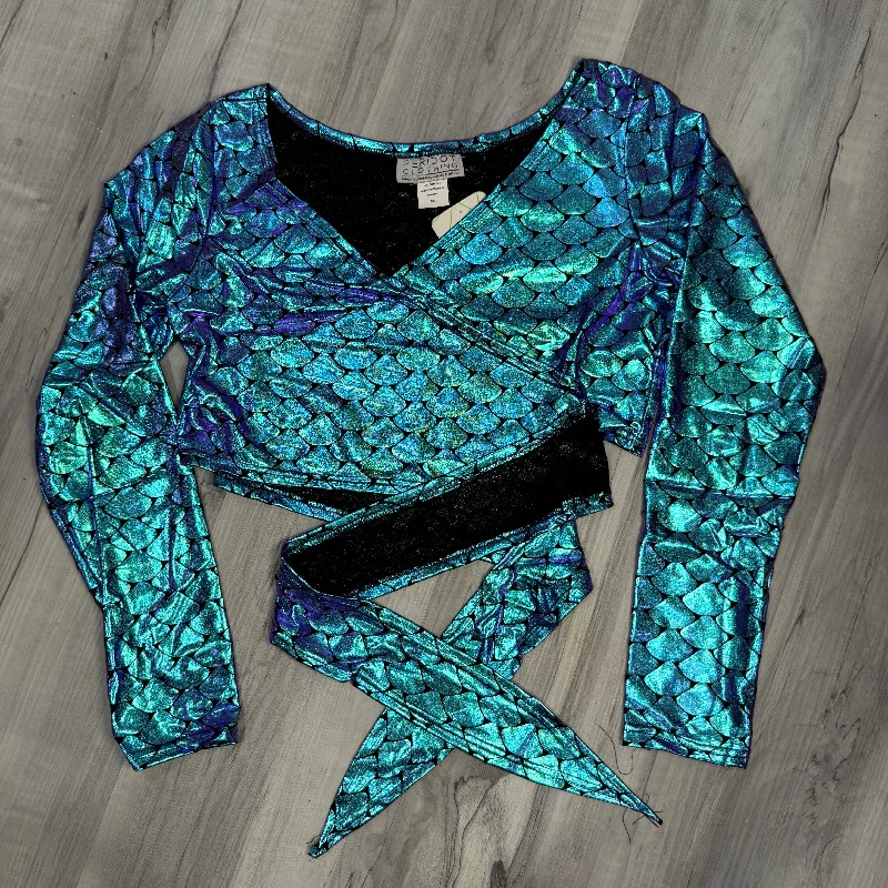 SALE - LARGE or XL Long Sleeve Crop Wrap Top - Mermaid Holographic Feminine Women's Style SALE - LARGE or XL Long Sleeve Crop Wrap Top - Mermaid Holographic Feminine Women's Style