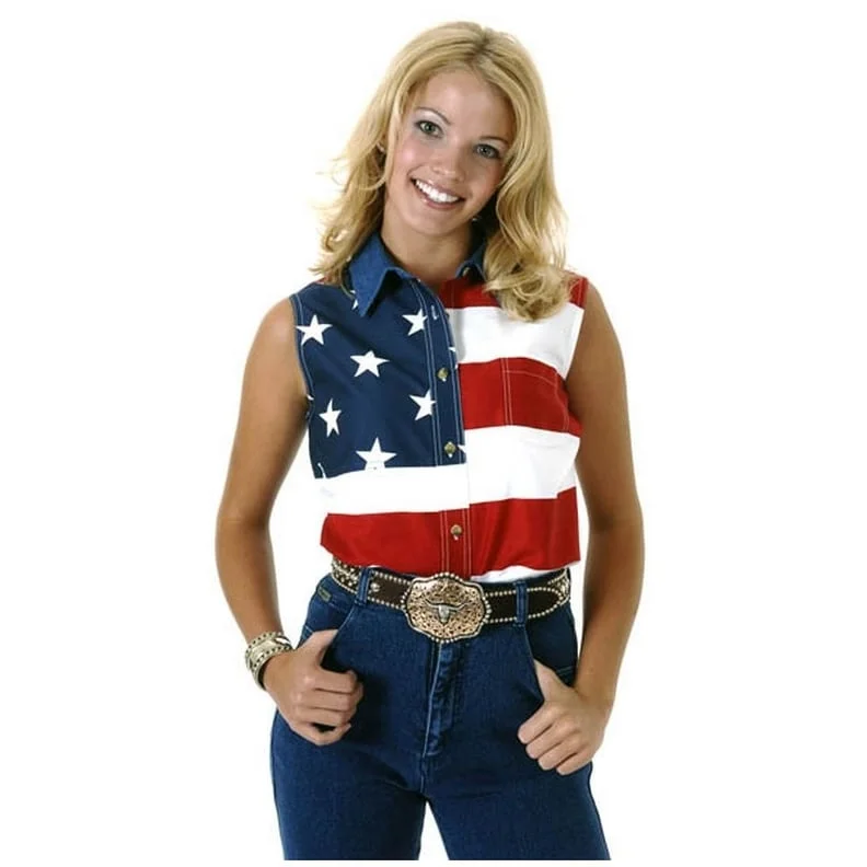 Roper Western Shirt Womens Sleeveless Flag Red 03-052-0185-0101 RE Australian Beach