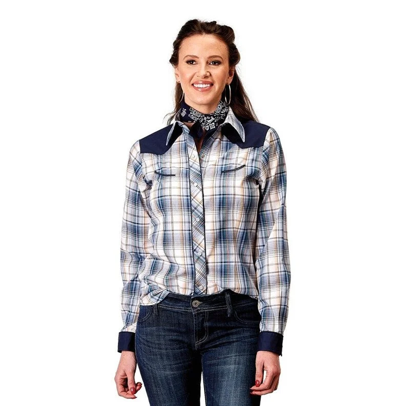 Roper Western Shirt Womens L/S Madris Plaid Blue 01-050-0087-3004 BU Sleek Women's 