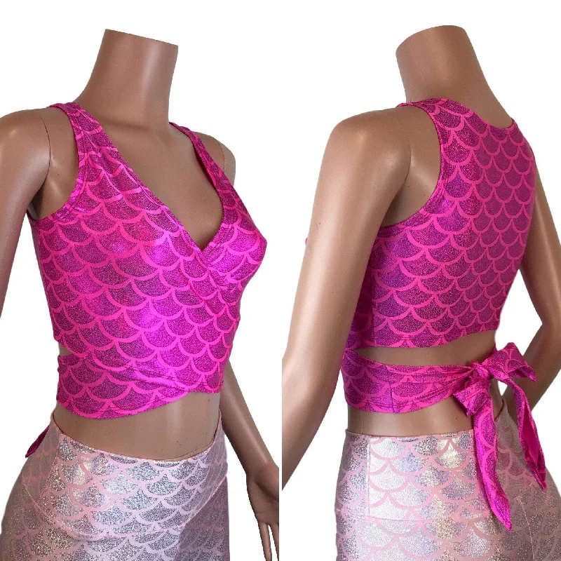 Crop Wrap Top - Hot Pink Mermaid - Choose Sleeve Length Cool Women's Distressed