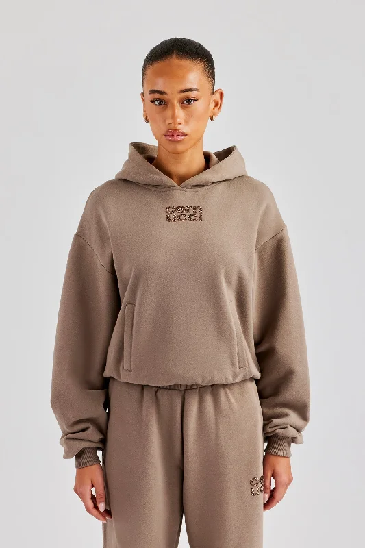 Glitter Applique Boxy Hoodie - Taupe Australian Beach
