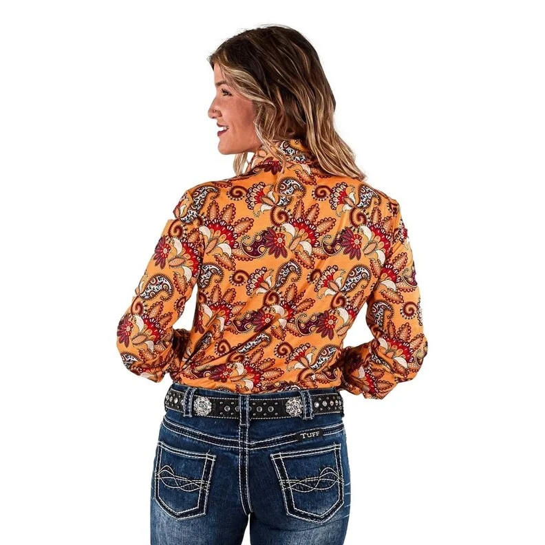 Cowgirl Tuff Western Shirt Womens L/S Paisley Button Gold 100607 Laid - back Women's Style Cowgirl Tuff Western Shirt Womens L/S Paisley Button Gold 100607 Laid - back Women's Style