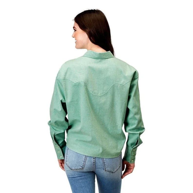 Roper Western Shirt Women L/S Cropped Denim Aqua 03-050-0592-2037 BU European