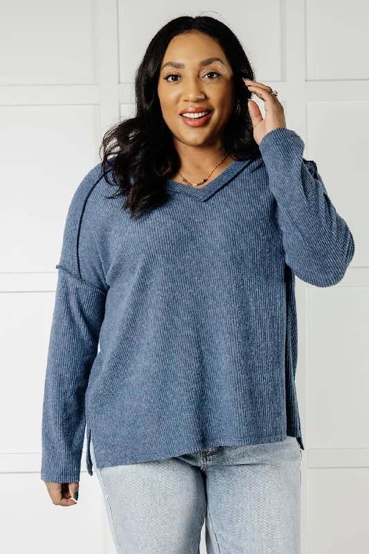Basically Freezing Brushed Hacci Top in Dusty Blue Bold Women's Animal Print