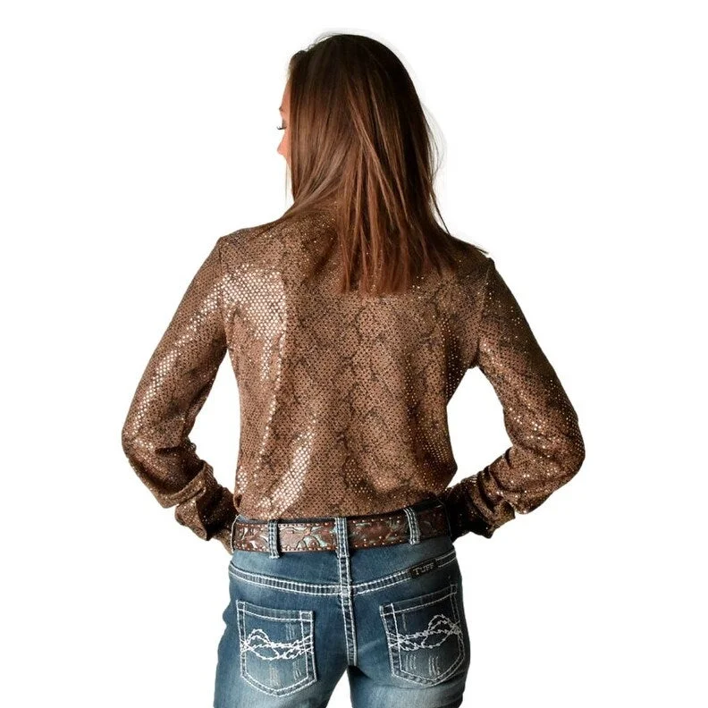 Cowgirl Tuff Western Shirt Womens L/S Button Snakeskin Tan 100687 Athletic Women's 