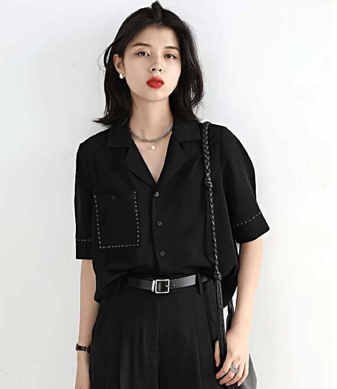 Contrast Stitch Button Shirt Refined Women's 