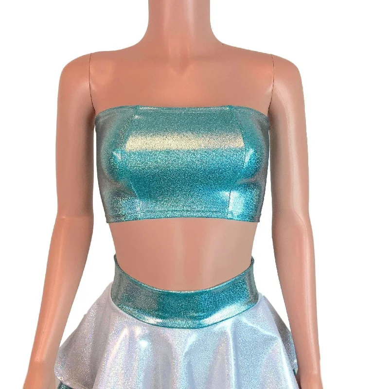 SALE - Tube Top Bandeau - Jade Blue Holographic Sleek Women's 