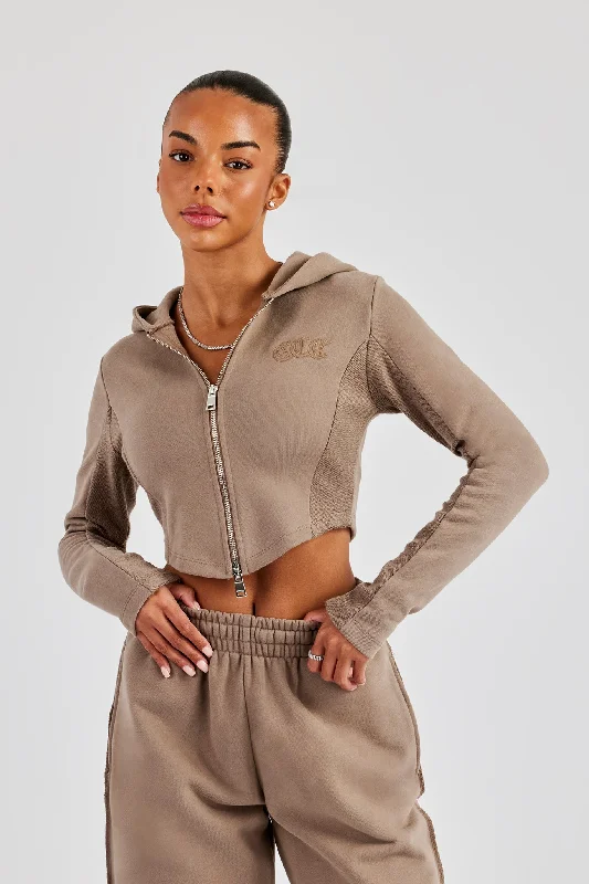 Fitted Reverse Loopback Hoodie - Taupe Classic Women's Tweed