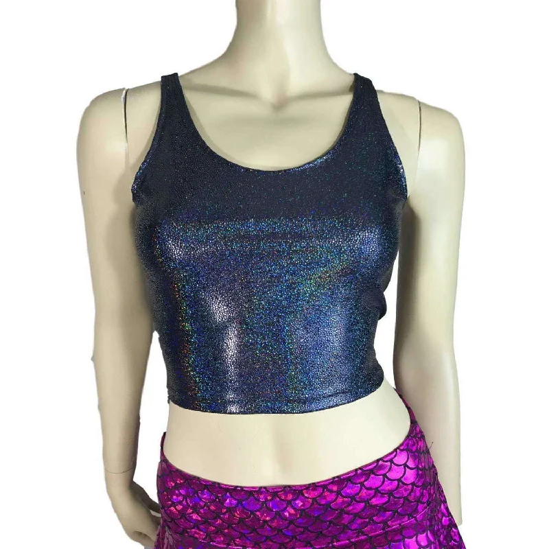 Crop Tank Top - Black Holographic Laid - back Women's Style