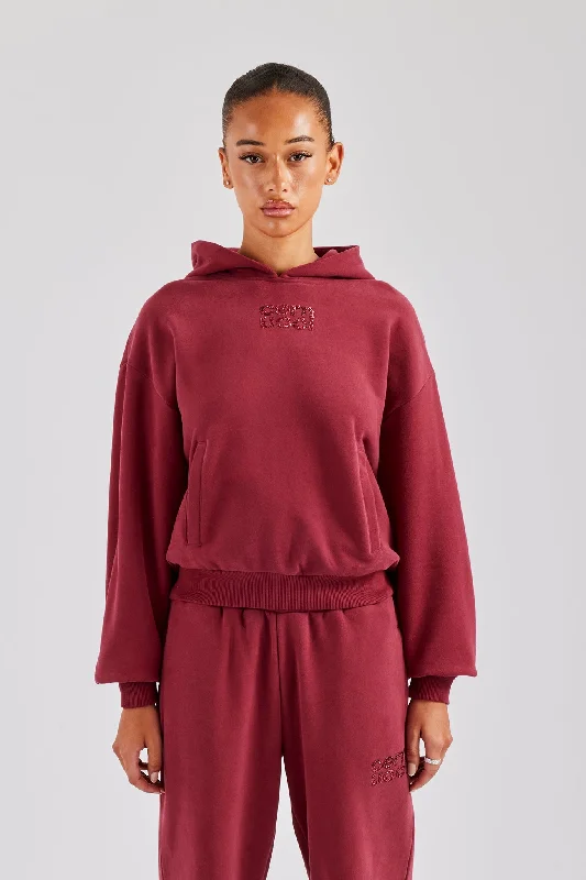 Glitter Applique Oversized Hoodie - Cherry Red Refined Women's Velvet