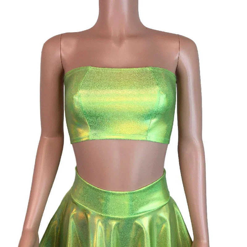 Tube Top Bandeau - Lime Green Holographic Minimalist Women's Casual