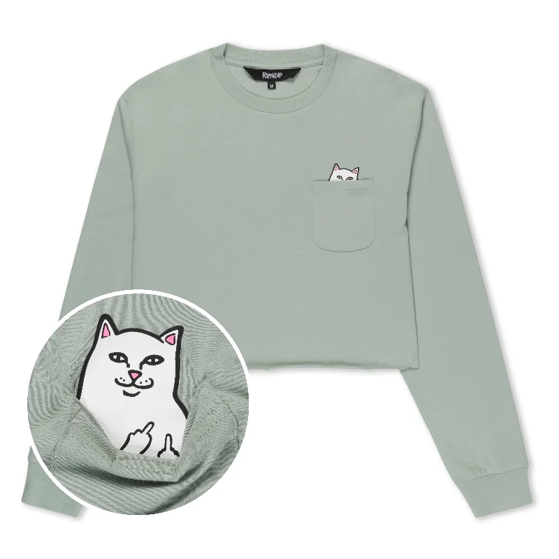 Lord Nermal Cropped Long Sleeve Pocket Tee (Sage Grey) Preppy Women's College