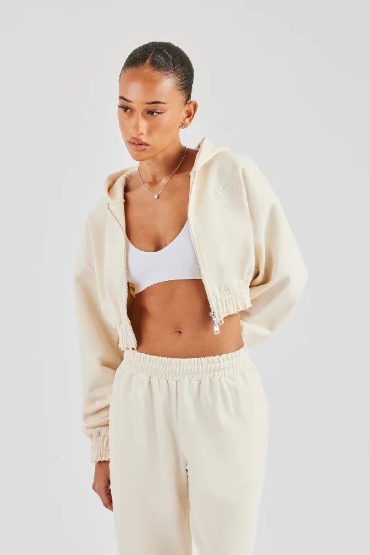 Distressed Applique Cropped Hoodie - Butter Yellow Artistic Women's Avant - 
