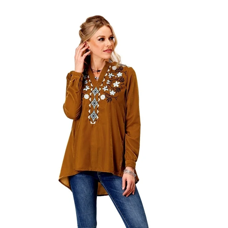 Roper Western Shirt Womens L/S Tunic Velvet Gold 03-050-0565-1020 YE Stylish Women's Tropical Roper Western Shirt Womens L/S Tunic Velvet Gold 03-050-0565-1020 YE Stylish Women's Tropical