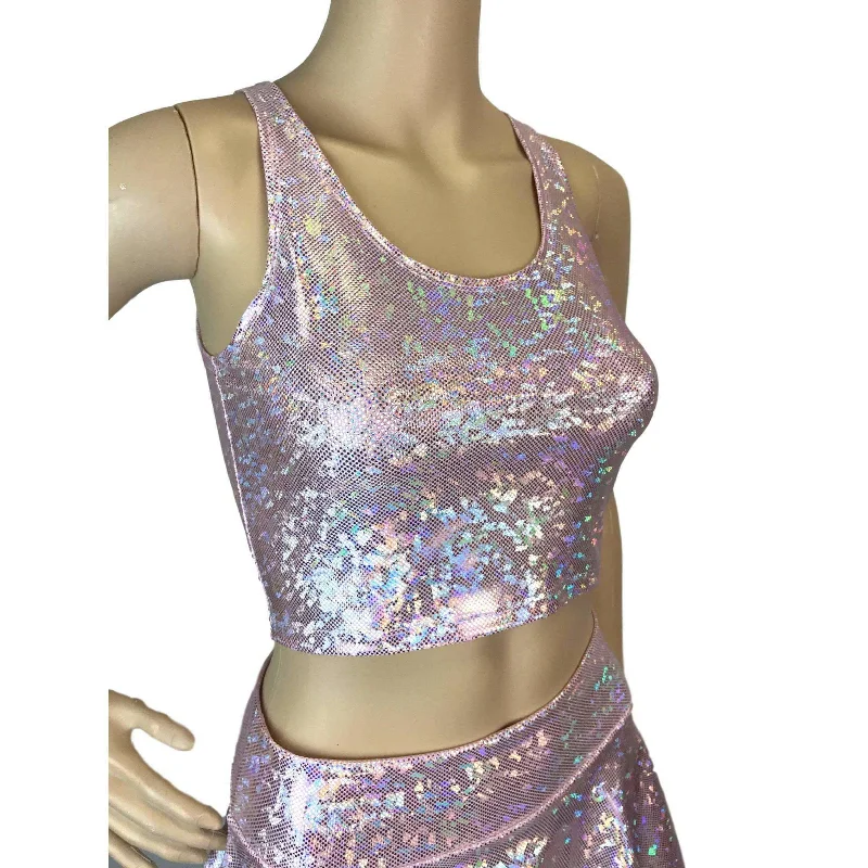 Crop Tank Top - Light Pink Shattered Glass Compression