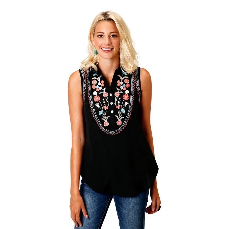 Roper Western Shirt Womens Tank Colorful Black 03-052-0565-5004 BL Luxurious Women's High - end Roper Western Shirt Womens Tank Colorful Black 03-052-0565-5004 BL Luxurious Women's High - end