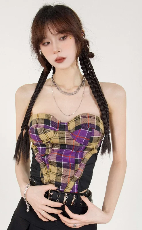 Heart Shape Plaid Tube Top Dapper Women's 1920S