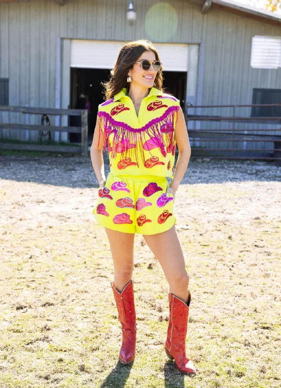 Neon Fringe Cowboy Hat Top Hip Women's Urban