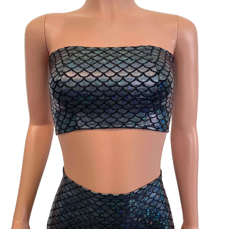 Tube Top Bandeau - Black Mermaid Scales Vintage Women's 1970S 