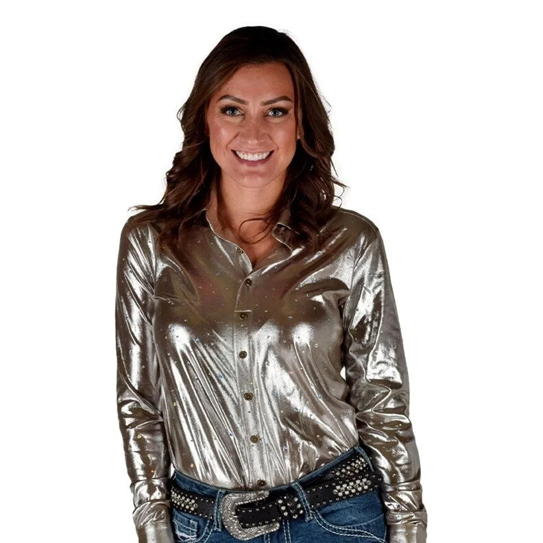 Cowgirl Tuff Western Shirt Womens L/S Heart Star Foil Gold 100888 Women