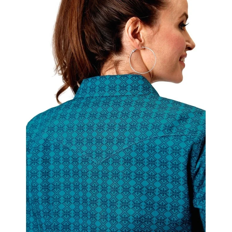 Roper Western Shirt Womens Tile L/S Green 03-050-0067-0101 GR Relaxed Women's Beachy Roper Western Shirt Womens Tile L/S Green 03-050-0067-0101 GR Relaxed Women's Beachy