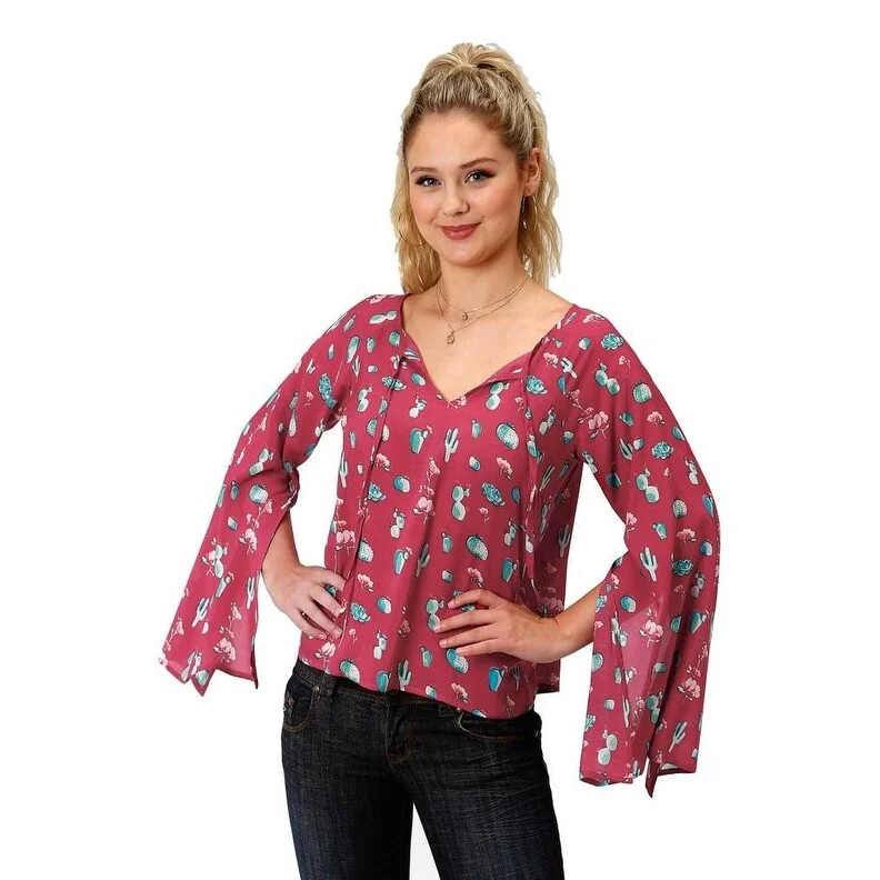 Roper Western Shirt Womens L/S Cactus Print Red 03-050-0590-4026 RE Cashmere
