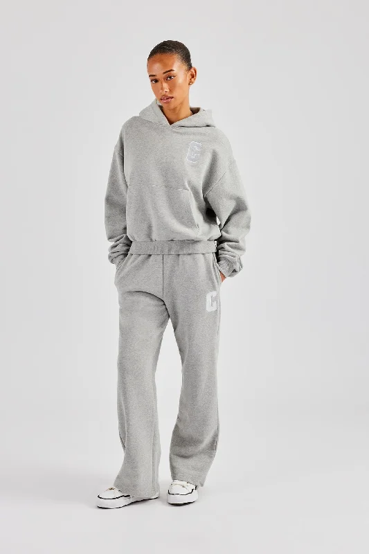 Embroidered C Boxy Hoodie - Grey Marl Trendy Women's Oversized