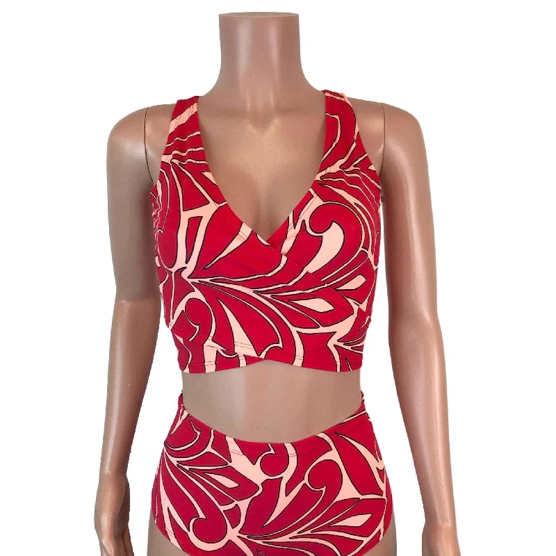 SALE - XS ONLY - Sleeveless Crop Wrap Top - Red/Peach Groovy Cozy Women's Sherpa - lined SALE - XS ONLY - Sleeveless Crop Wrap Top - Red/Peach Groovy Cozy Women's Sherpa - lined