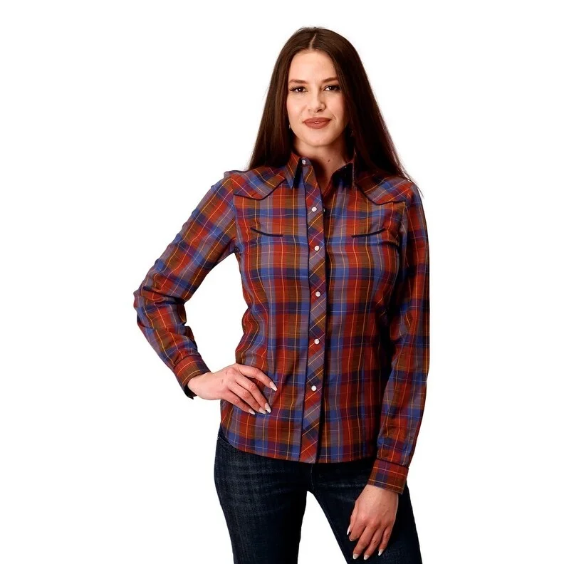 Roper Western Shirt Womens L/S Plaid Snap Wine 01-050-0086-1006 WI Monochromatic Office Style