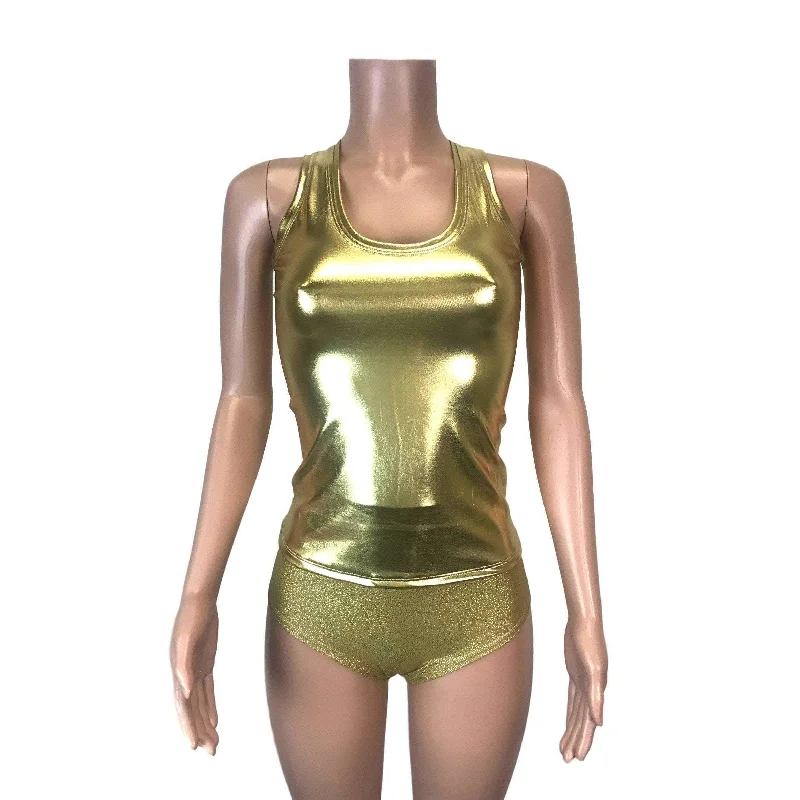 SALE - 3XLarge ONLY - Full Length Tank Top - Gold Metallic Geometric
