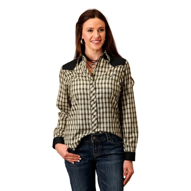 Roper Western Shirt Womens L/S Plaid Green 01-050-0087-6038 GR Laid - back Women's Style Roper Western Shirt Womens L/S Plaid Green 01-050-0087-6038 GR Laid - back Women's Style
