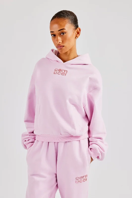 Glitter Applique Boxy Hoodie - Pink Cool Women's Skate