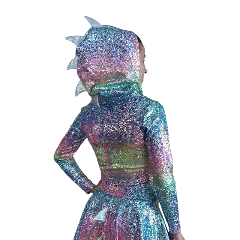 Dragon Spike Hooded Hoodie Crop Top in Rainbow Avatar - Choose Sleeve Length Modern Women's Tech