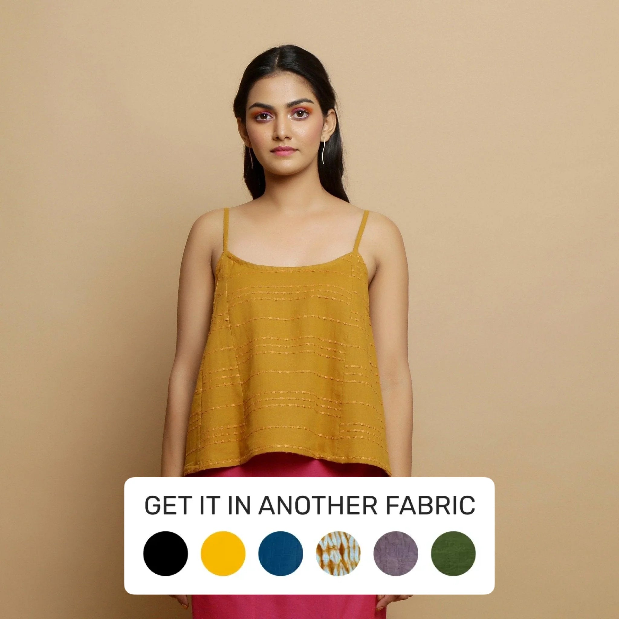Mustard Handwoven Cotton Flared Camisole Top Hip Women's Retro