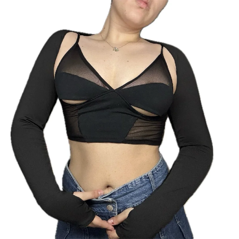 Black Cutout Mesh Top Dapper Women's 1920S