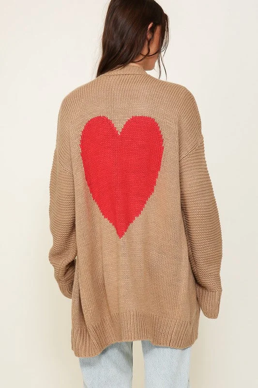 Long Sleeve Open Front Cardigan With Back Heart Business