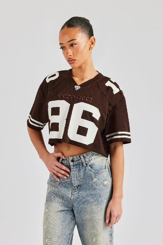 Cropped Varsity Football Top - Chocolate Cozy Women's Sherpa - lined