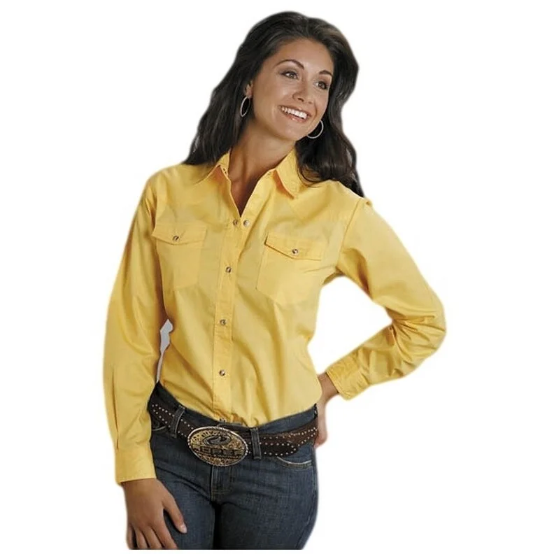 Roper Western Shirt Womens L/S Snap Solid Yellow 03-050-0265-1030 YE Modern Women's 